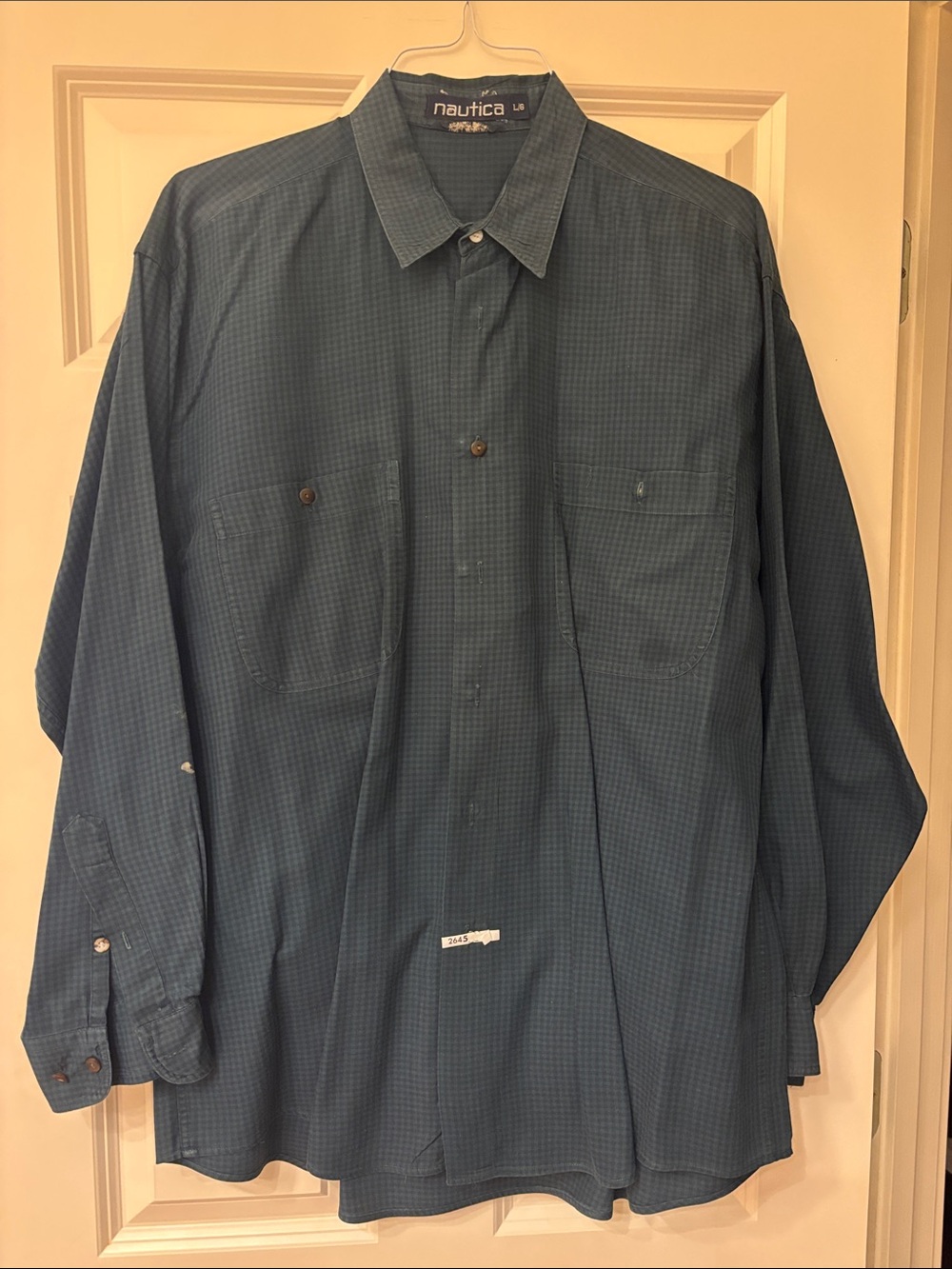 Nautica Men's Teal-Blue Check Long-Sleeve Button-Down Shirt